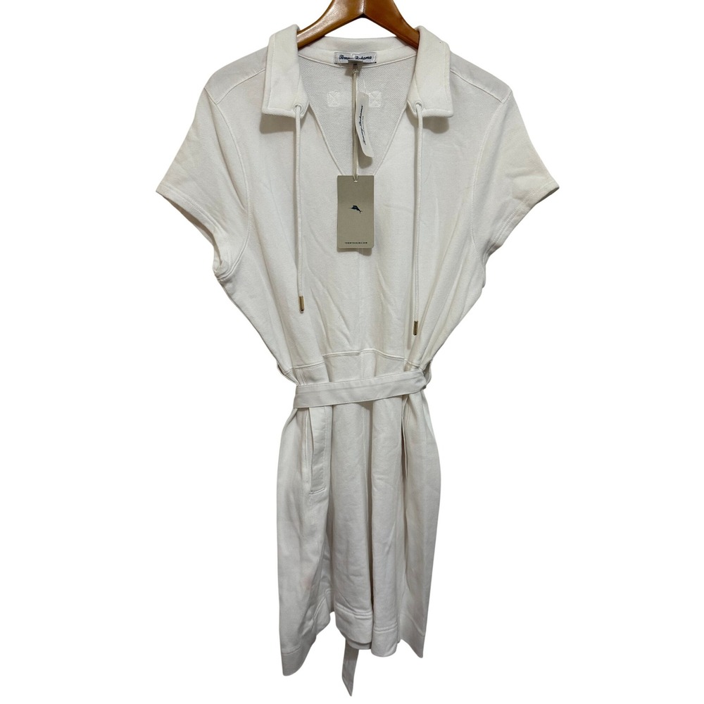 New Tommy Bahama Women Sunray Cove Dress XL White Cotton Belted Resort Coastal